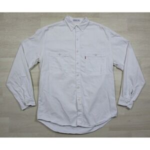 Vintage 80s Levis White Denim Shirt Men's Size (M) Long Sleeve Cotton Western